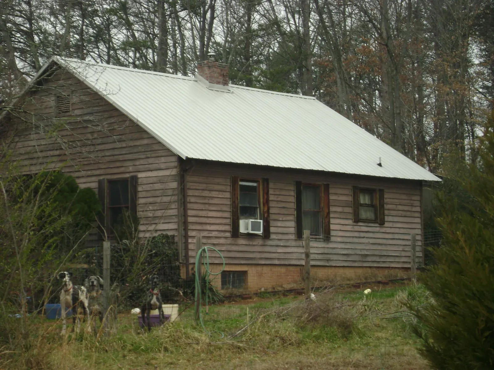 White metal roof on an old wood sided farmhouse, from a Asphalt Shingle Roof Repair job in Sparr